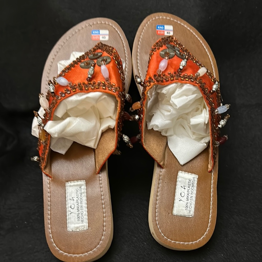 Women's Orange Beaded Sandals